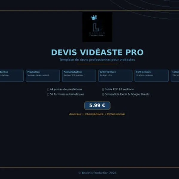 Template de devis vidéaste (Excel)