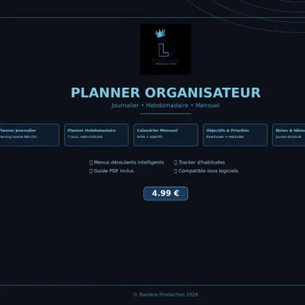 Planner organisateur (Excel imprimable)